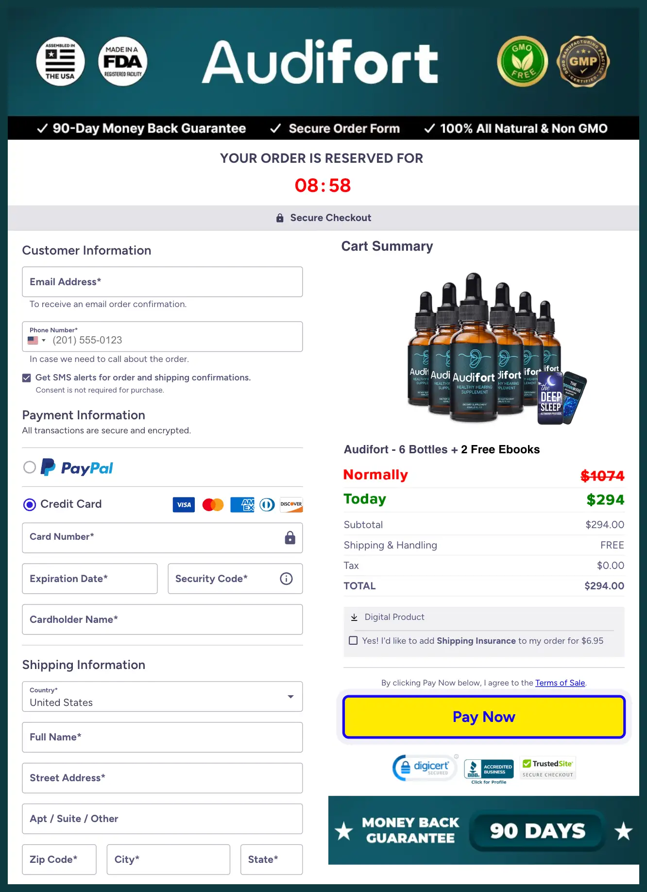 Audifort checkout page